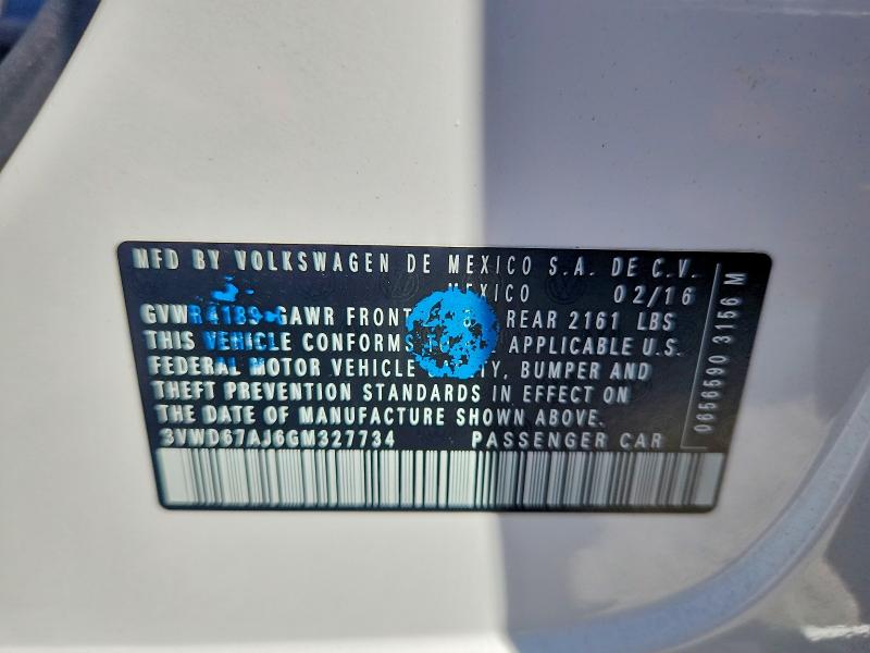 Aukcja sprzedaży 2016 Volkswagen Jetta, vin: 3VWD67AJ6GM327734, numer aukcji: 55386666