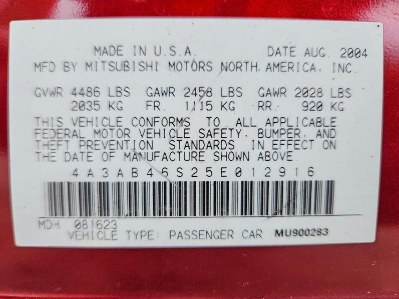 Aukcja sprzedaży 2005 Mitsubishi Galant, vin: 4A3AB46S25E012916, numer aukcji: 54985116