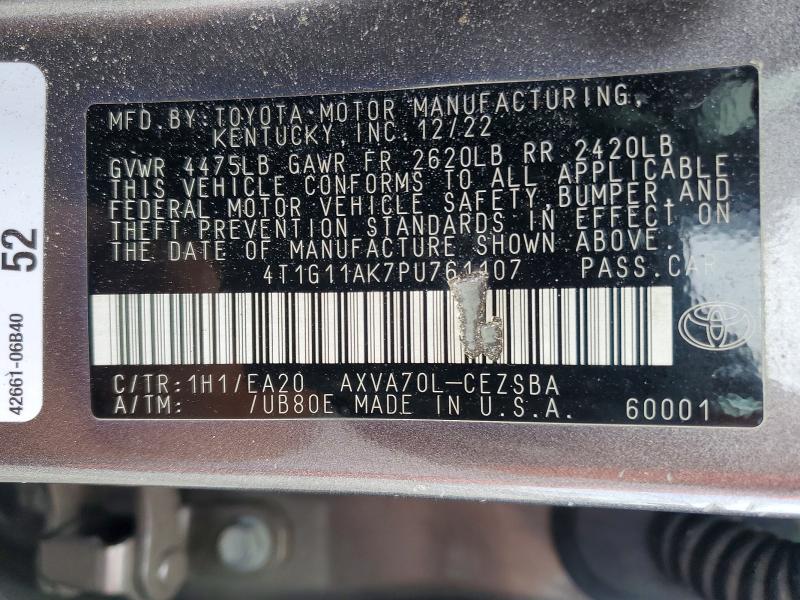 Продажа на аукционе авто 2023 Toyota Camry, vin: 4T1G11AK7PU761107, номер лота: 52422786