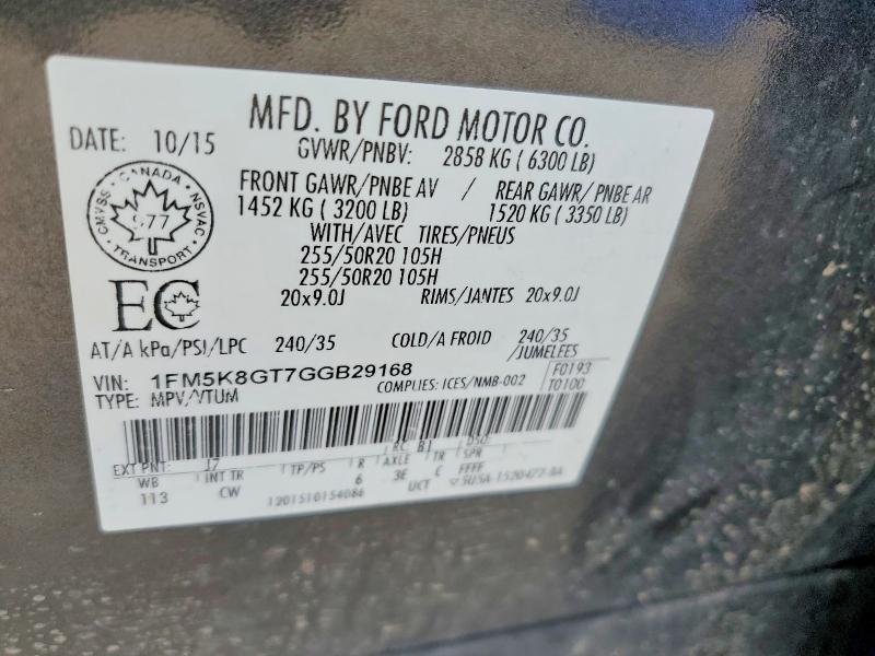 Aukcja sprzedaży 2016 Ford Explorer, vin: 1FM5K8GT7GGB29168, numer aukcji: 52066046