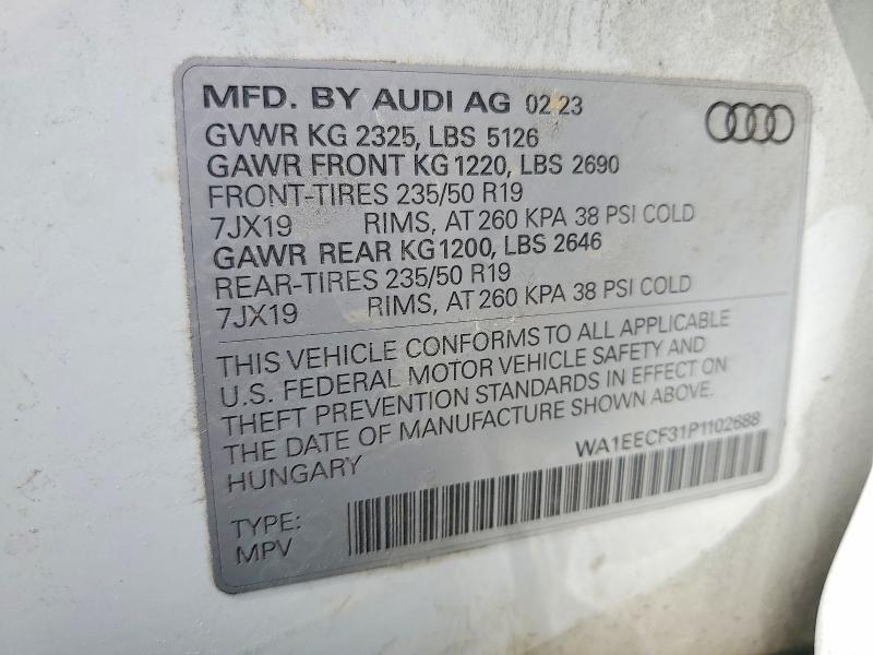 2023 Audi Q3 მანქანა იყიდება აუქციონზე, vin: WA1EECF31P1102688, აუქციონის ნომერი: 54024036