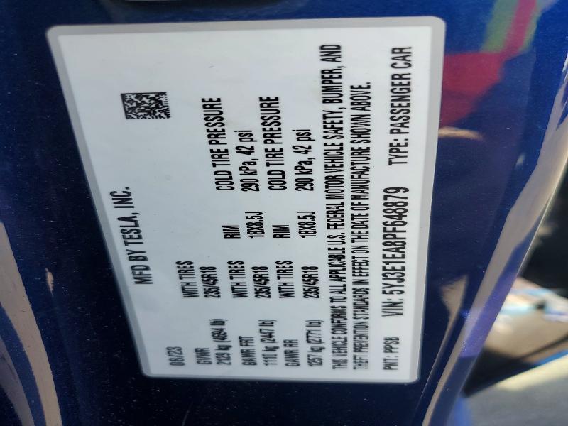 Aukcja sprzedaży 2023 Tesla Model 3, vin: 5YJ3E1EA8PF648879, numer aukcji: 52784516