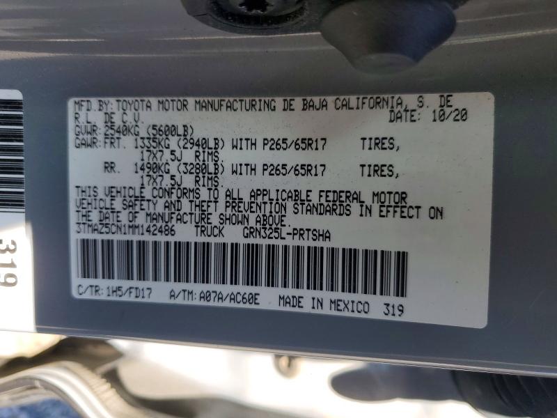 Aukcja sprzedaży 2021 Toyota Tacoma, vin: 3TMAZ5CN1MM142486, numer aukcji: 52751446