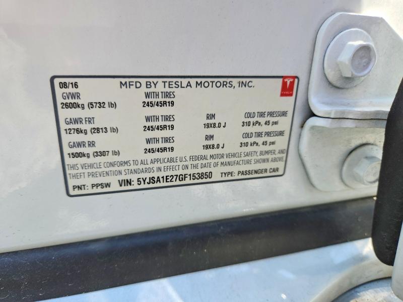 53833816 :رقم المزاد ، 5YJSA1E27GF153850 vin ، 2016 Tesla Model S مزاد بيع