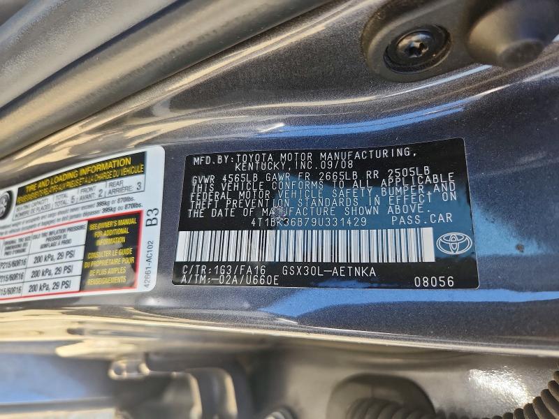 2009 Toyota Avalon მანქანა იყიდება აუქციონზე, vin: 4T1BK36B79U331429, აუქციონის ნომერი: 54474676