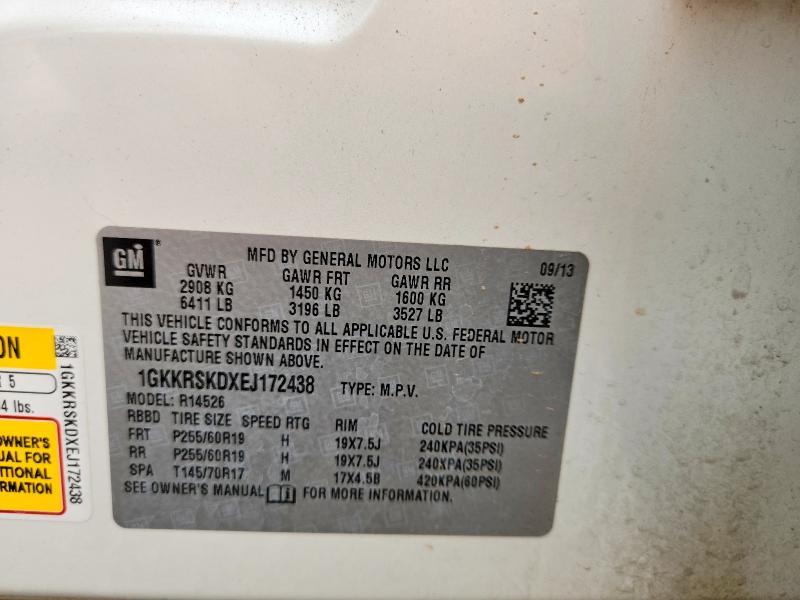 52133916 :رقم المزاد ، 1GKKRSKDXEJ172438 vin ، 2014 Gmc Acadia مزاد بيع