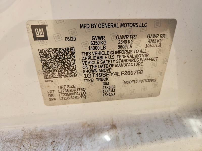 Aukcja sprzedaży 2020 Gmc Sierra, vin: 1GT49SEY4LF260758, numer aukcji: 52544206
