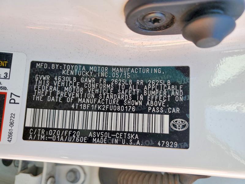 53655816 :رقم المزاد ، 4T1BF1FK2FU080176 vin ، 2015 Toyota Camry Se مزاد بيع
