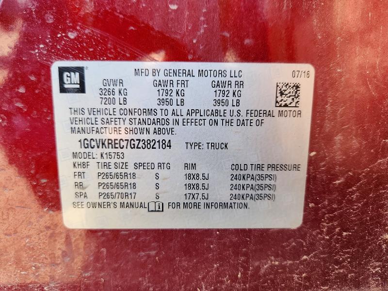 55209316 :رقم المزاد ، 1GCVKREC7GZ382184 vin ، 2016 Chevrolet Silverado مزاد بيع