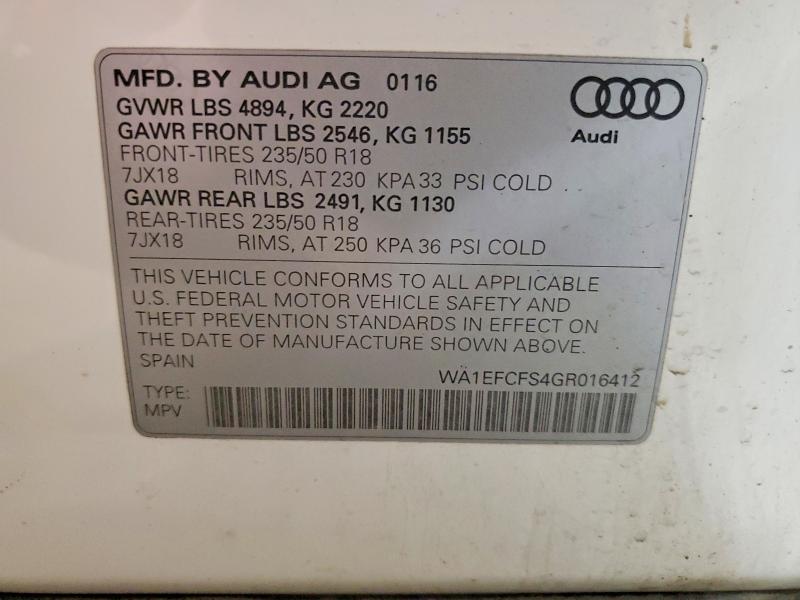Aukcja sprzedaży 2016 Audi Q3, vin: WA1EFCFS4GR016412, numer aukcji: 54905056