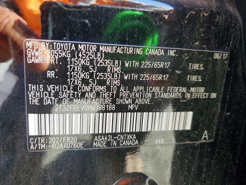 51985086 :رقم المزاد ، 2T3ZFREV0HW388188 vin ، 2017 Toyota Rav4 مزاد بيع