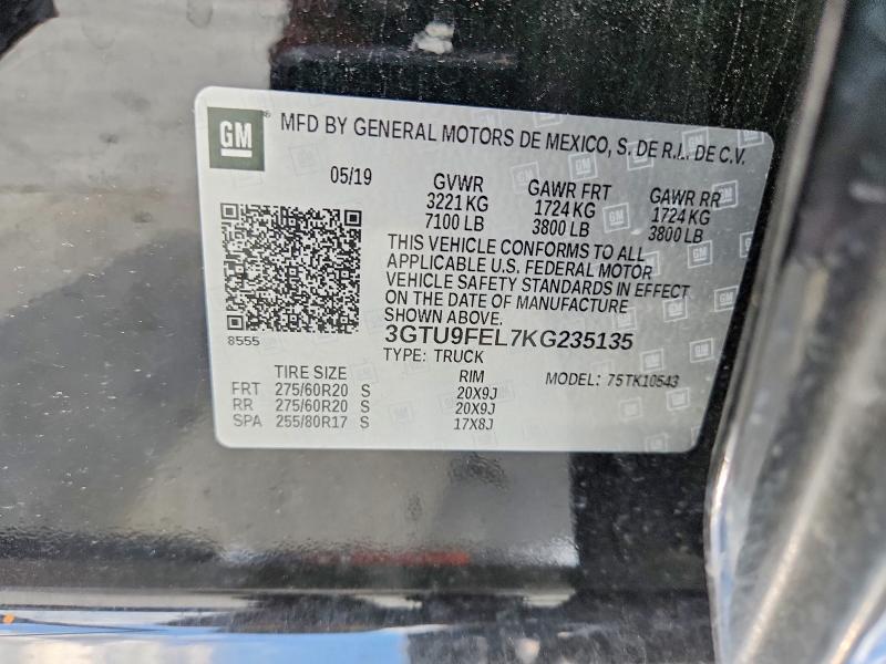 2019 Gmc Sierra მანქანა იყიდება აუქციონზე, vin: 3GTU9FEL7KG235135, აუქციონის ნომერი: 54884026