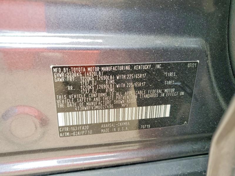 Aukcja sprzedaży 2021 Toyota Rav4, vin: 4T3RWRFV3MU027496, numer aukcji: 52239646