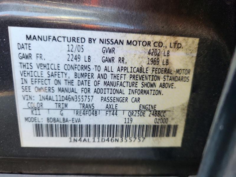 Продаж на аукціоні авто 2006 Nissan Altima, vin: 1N4AL11D46N355757, номер лоту: 51370066