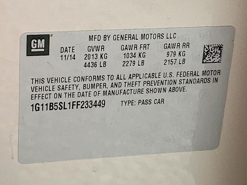 Продажа на аукционе авто 2015 Chevrolet Malibu, vin: 1G11B5SL1FF233449, номер лота: 52392376