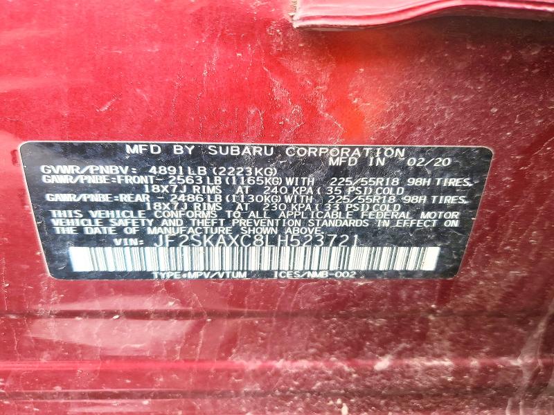 Продаж на аукціоні авто 2020 Subaru Forester, vin: JF2SKAXC8LH523721, номер лоту: 53132356