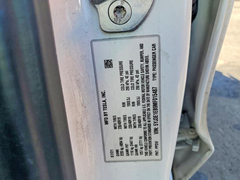 Продажа на аукционе авто 2021 Tesla Model 3, vin: 5YJ3E1EB9MF015487, номер лота: 52874646