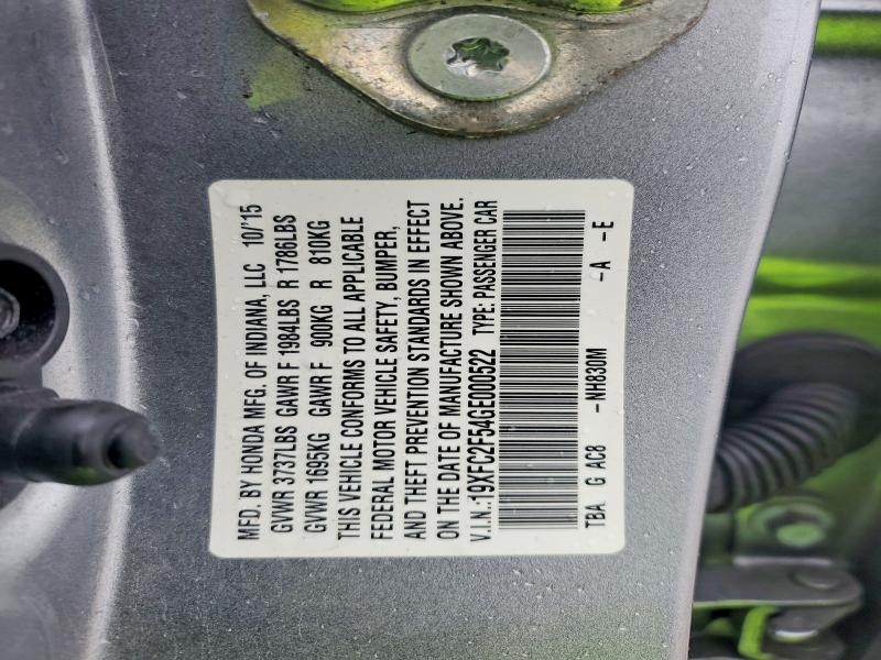54474966 :رقم المزاد ، 19XFC2F54GE000522 vin ، 2016 Honda Civic مزاد بيع