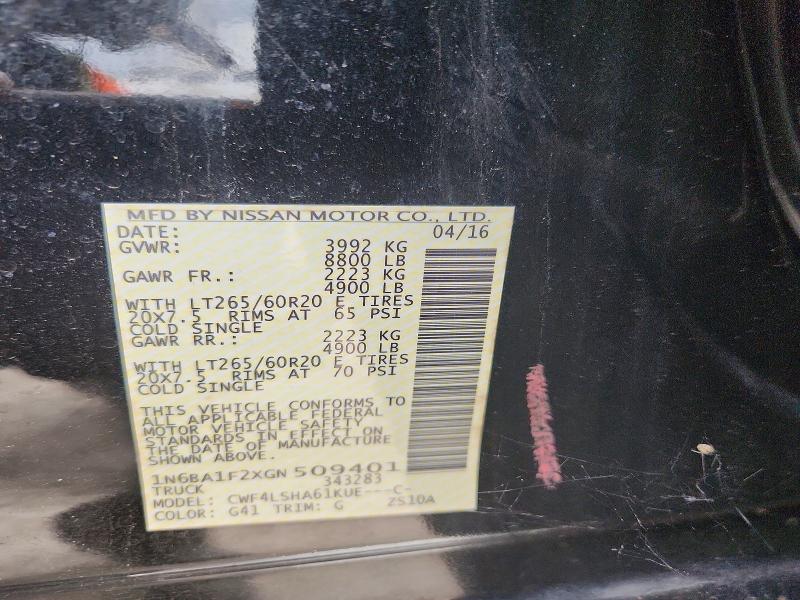 54673766 :رقم المزاد ، 1N6BA1F2XGN509401 vin ، 2016 Nissan Titan Xd مزاد بيع