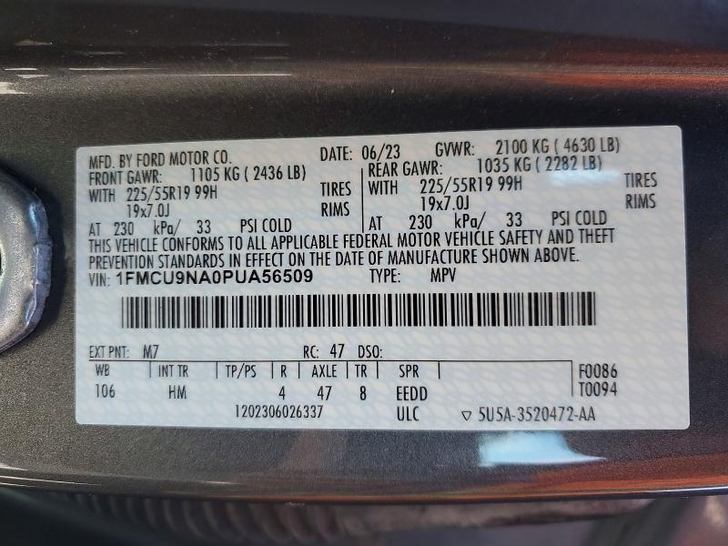 Продаж на аукціоні авто 2023 Ford Escape, vin: 1FMCU9NA0PUA56509, номер лоту: 53046536