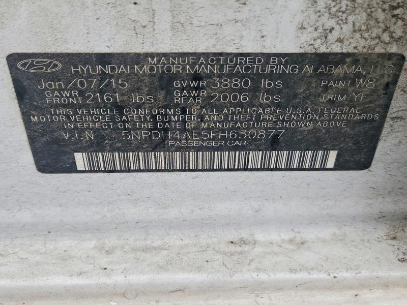 2015 Hyundai Elantra მანქანა იყიდება აუქციონზე, vin: 5NPDH4AE5FH630877, აუქციონის ნომერი: 55096466
