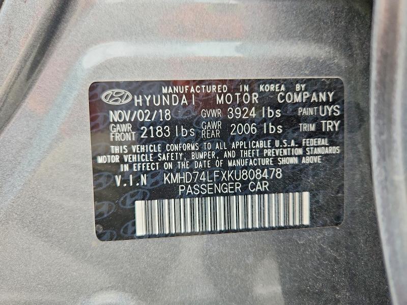 51549236 :رقم المزاد ، KMHD74LFXKU808478 vin ، 2019 Hyundai Elantra مزاد بيع
