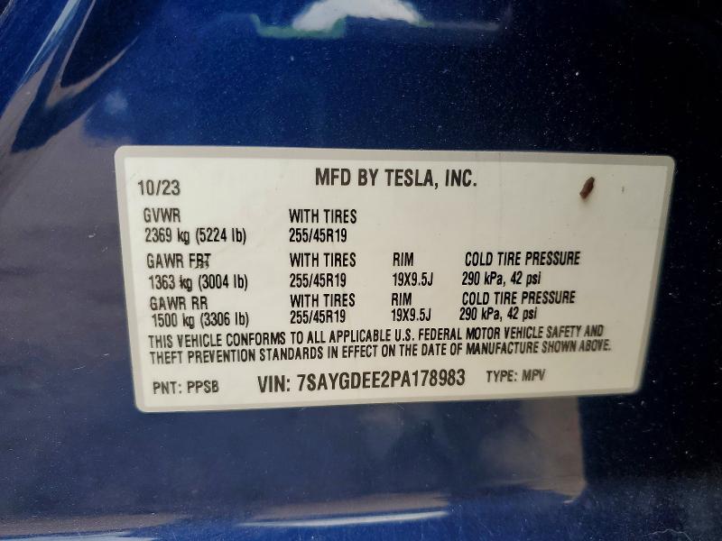 2023 Tesla Model Y მანქანა იყიდება აუქციონზე, vin: 7SAYGDEE2PA178983, აუქციონის ნომერი: 52894606