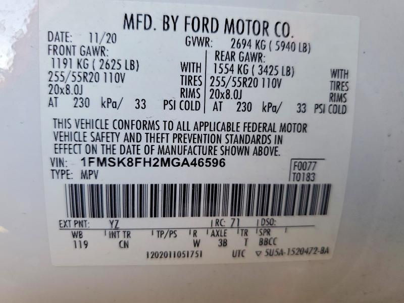 Продажа на аукционе авто 2021 Ford Explorer, vin: 1FMSK8FH2MGA46596, номер лота: 54525776