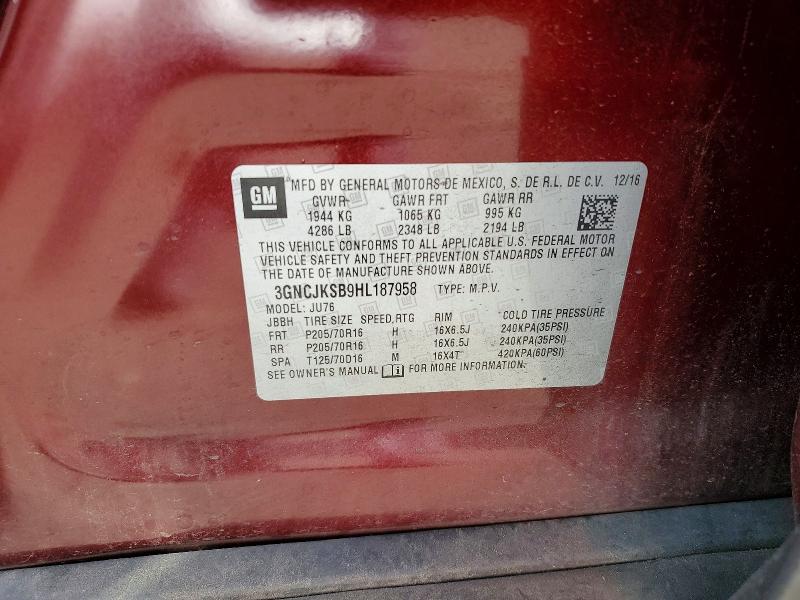 Продажа на аукционе авто 2017 Chevrolet Trax, vin: 3GNCJKSB9HL187958, номер лота: 54533796