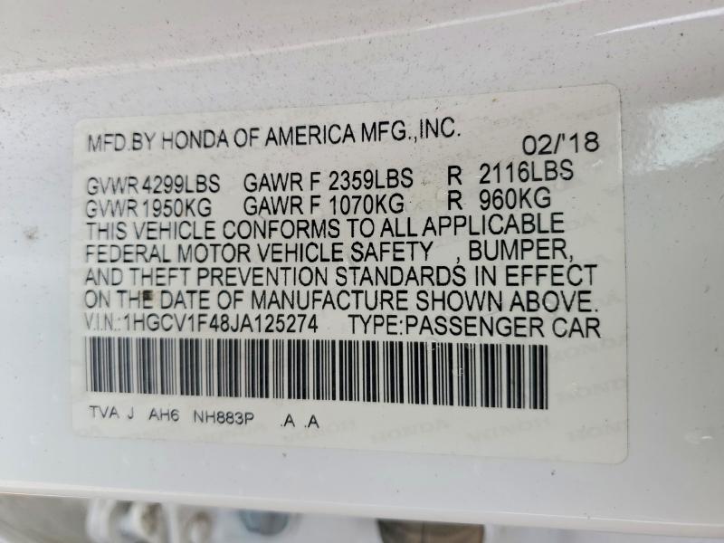 Продаж на аукціоні авто 2018 Honda Accord, vin: 1HGCV1F48JA125274, номер лоту: 54477026
