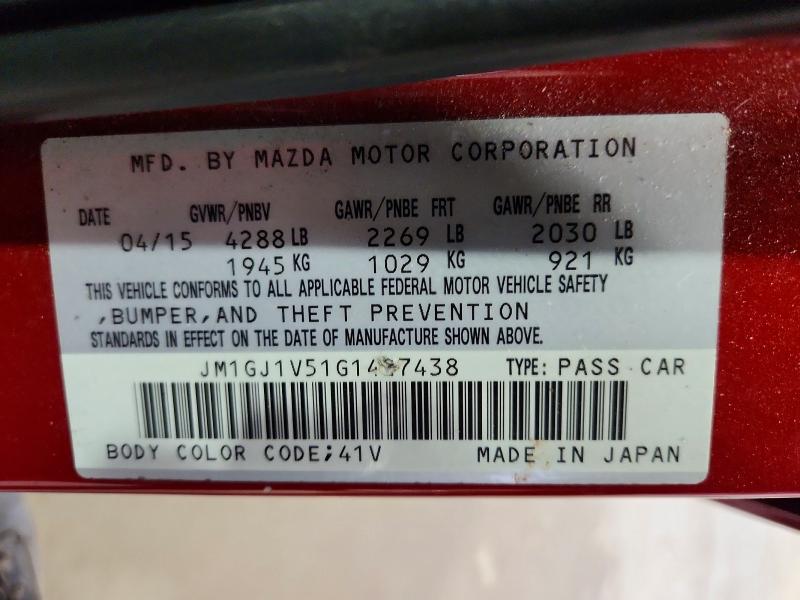 52616136 :رقم المزاد ، JM1GJ1V51G1427438 vin ، 2016 Mazda 6 مزاد بيع