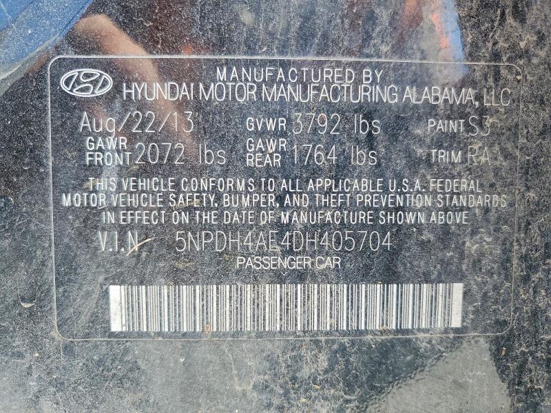 2013 Hyundai Elantra მანქანა იყიდება აუქციონზე, vin: 5NPDH4AE4DH405704, აუქციონის ნომერი: 53759446