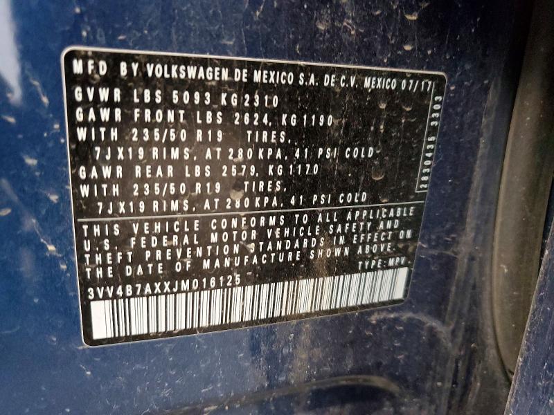 53934126 :رقم المزاد ، 3VV4B7AXXJM016125 vin ، 2018 Volkswagen Tiguan مزاد بيع
