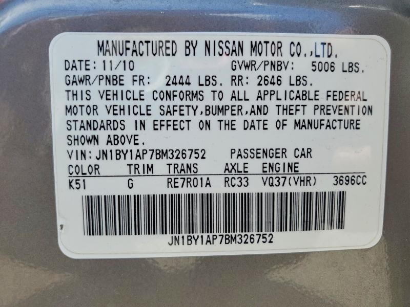 Aukcja sprzedaży 2011 Infiniti M37, vin: JN1BY1AP7BM326752, numer aukcji: 54304566