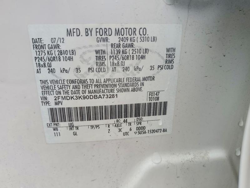 51703066 :رقم المزاد ، 2FMDK3K90DBA73281 vin ، 2013 Ford Edge مزاد بيع
