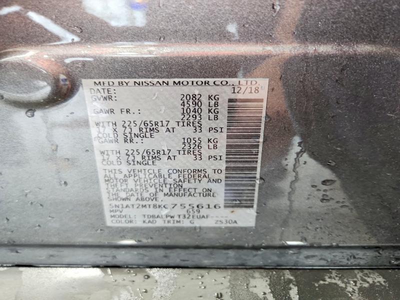 Aukcja sprzedaży 2019 Nissan Rogue, vin: 5N1AT2MT8KC755616, numer aukcji: 53189226