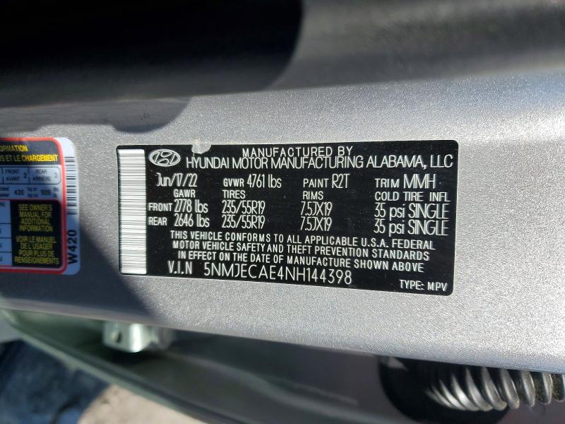Aukcja sprzedaży 2022 Hyundai Tucson, vin: 5NMJECAE4NH144398, numer aukcji: 55145146