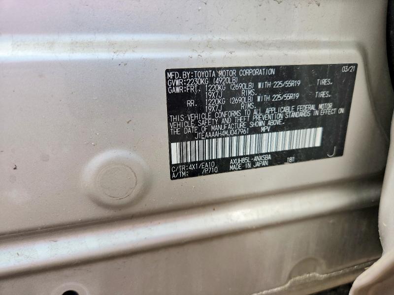 2021 Toyota Venza მანქანა იყიდება აუქციონზე, vin: JTEAAAAH4MJ047961, აუქციონის ნომერი: 54123916