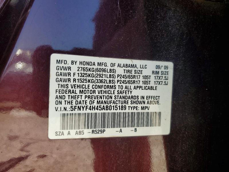 Продаж на аукціоні авто 2010 Honda Pilot, vin: 5FNYF4H45AB015189, номер лоту: 53956696