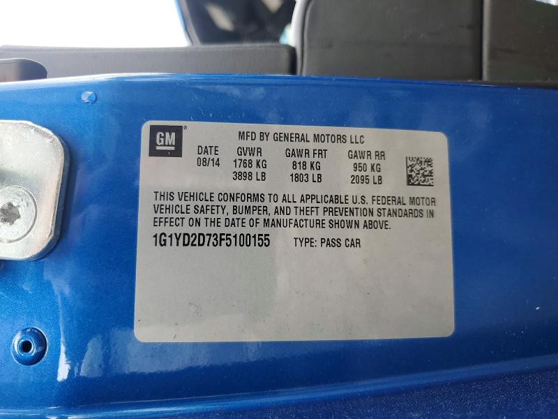 52573386 :رقم المزاد ، 1G1YD2D73F5100155 vin ، 2015 Chevrolet Corvette مزاد بيع