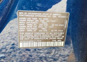 54820036 :رقم المزاد ، 1V2SC2CA8NC217879 vin ، 2022 Volkswagen Atlas Cross Sport مزاد بيع