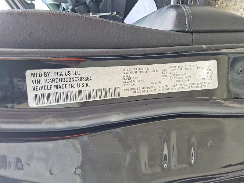 Aukcja sprzedaży 2022 Dodge Durango, vin: 1C4RDHDG3NC208364, numer aukcji: 51709726