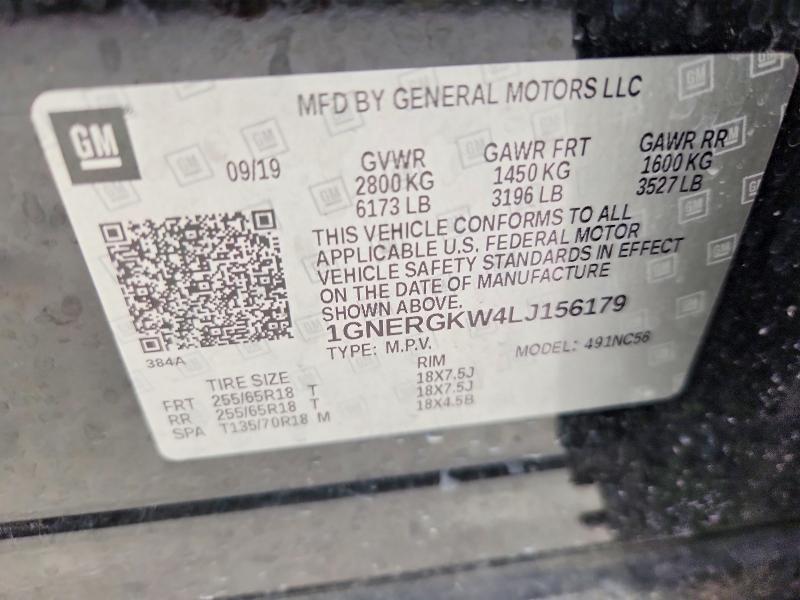 2020 Chevrolet Traverse მანქანა იყიდება აუქციონზე, vin: 1GNERGKW4LJ156179, აუქციონის ნომერი: 52533066