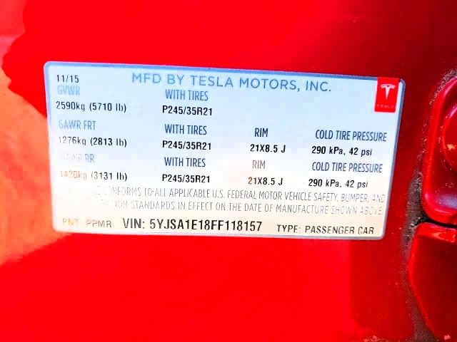 55058256 :رقم المزاد ، 5YJSA1E18FF118157 vin ، 2015 Tesla Model S مزاد بيع