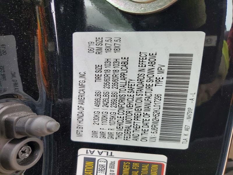 Продаж на аукціоні авто 2019 Honda Cr-v, vin: 5J6RW2H52KL017296, номер лоту: 54050746