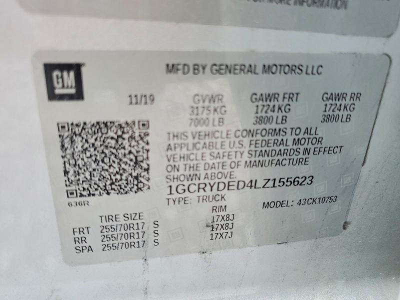 Aukcja sprzedaży 2020 Chevrolet Silverado, vin: 1GCRYDED4LZ155623, numer aukcji: 55001776
