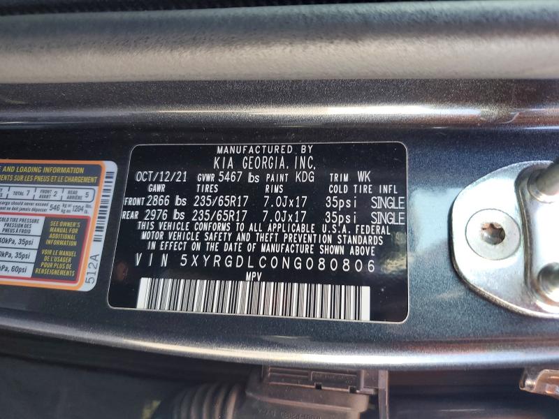 Продаж на аукціоні авто 2022 Kia Sorento, vin: 5XYRGDLC0NG080806, номер лоту: 53697836