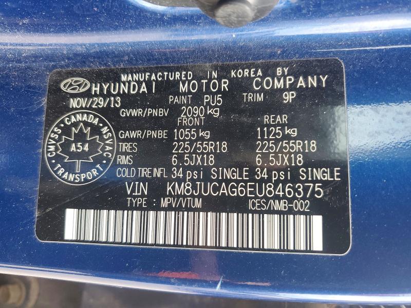 Продажа на аукционе авто 2014 Hyundai Tucson, vin: KM8JUCAG6EU846375, номер лота: 52845776
