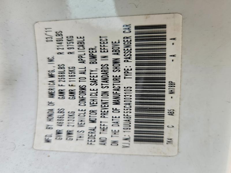 55195246 :رقم المزاد ، 19UUA8F55CA003105 vin ، 2012 Acura Tl مزاد بيع