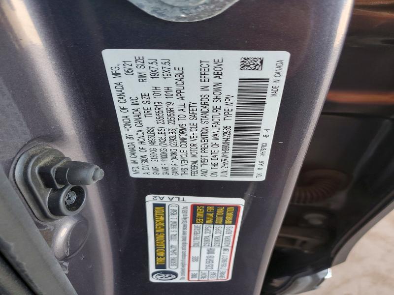 2021 Honda Cr-v მანქანა იყიდება აუქციონზე, vin: 2HKRW1H99MH422985, აუქციონის ნომერი: 52762776